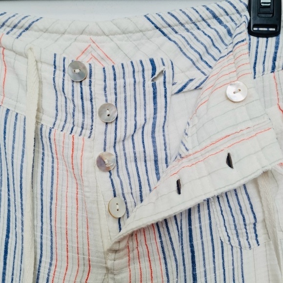 Sundance White & Multicolor Striped Gauze Cotton Pants | Button Front | Size S - Picture 4 of 7